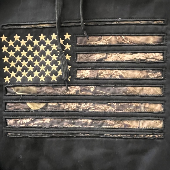 Mossy Oak Performance Fleece Men's Hoodie Black Camo USA Flag Size Medium - Picture 8 of 13